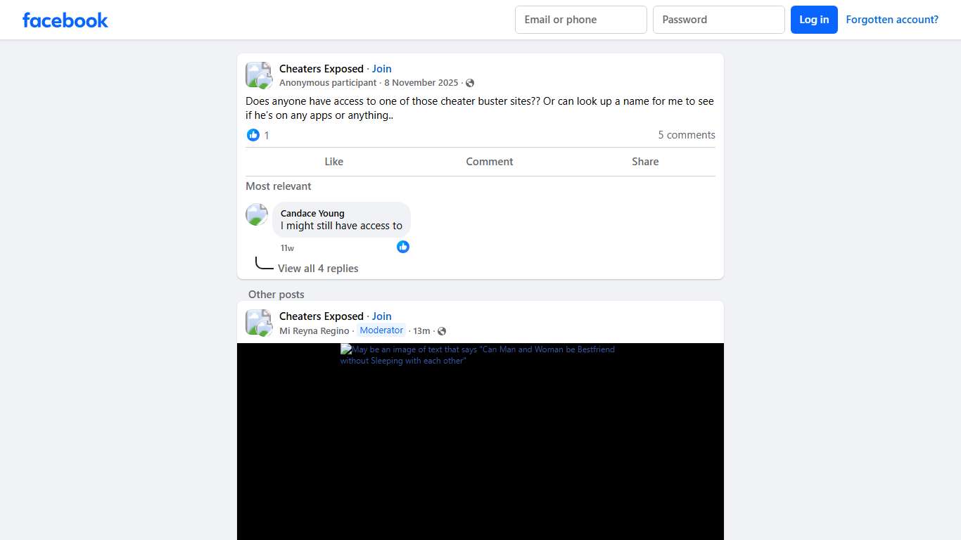 Cheaters Exposed Does anyone have access to one of those cheater buster sites Facebook
